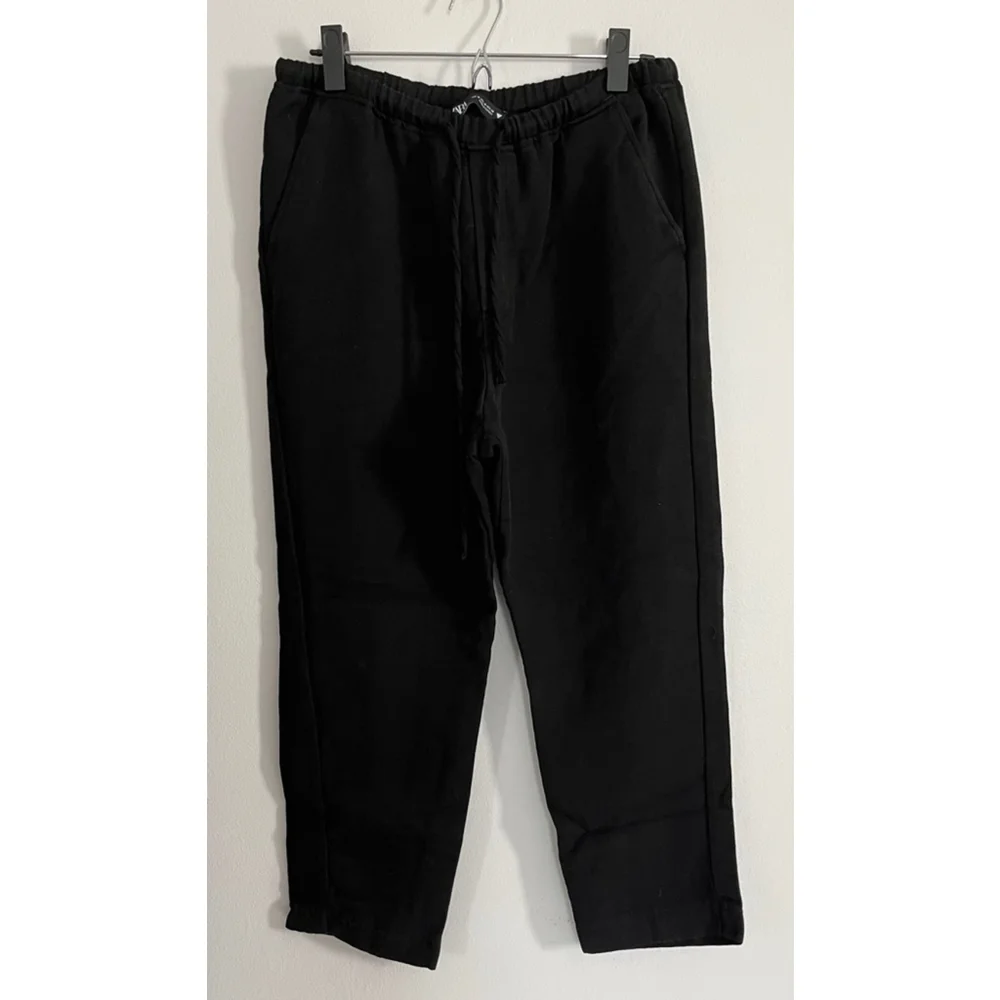 Zara NWOT cropped linen blend pull on black pants size M